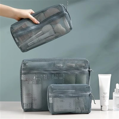 3 PCS Mesh Makeup Bag Storage Bag Set