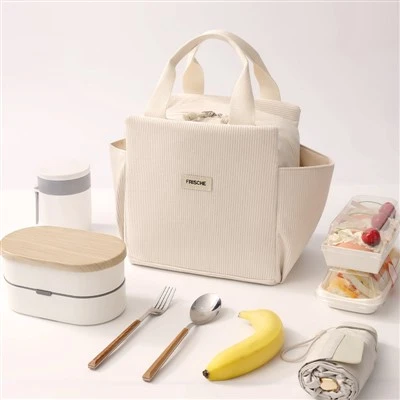 Corduroy Women Reusable Lunch Tote Handbag