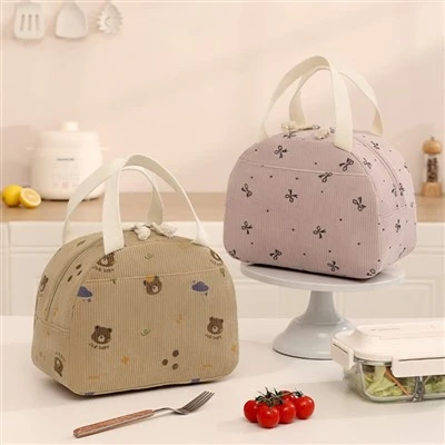 Corduroy Insulation Fashionable Lunch Bag